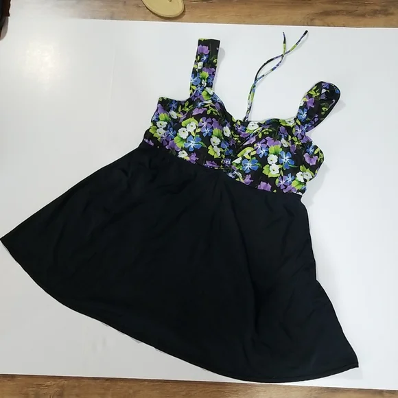 BLAIR Black Blue & Purple Pansie One Piece Dress Swimsuit - Picture 1 of 15